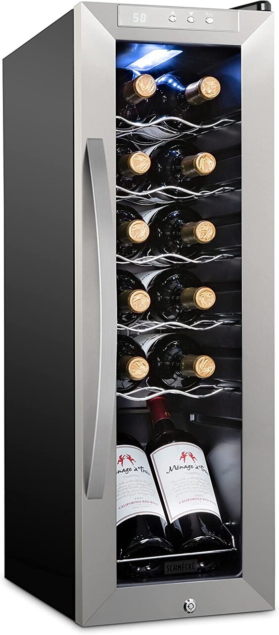 Schmecke 12-Bottle Wine Fridge, Freestanding Wine Refrigerator, Compact Wine Cooler